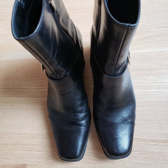 AK Forever Anne Klein I Flex Black Genuine Leather Zip Ankle Boots - Size 8 M - Picture 5 of 12